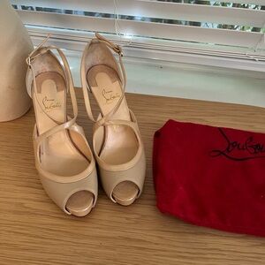 Christian Louboutin Beige Nude Peep-Toe Ankle-Strap Heels w/ dust bag 38.5
